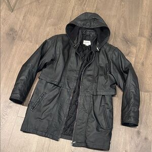 Vintage Comint Black Hooded Leather Jacket